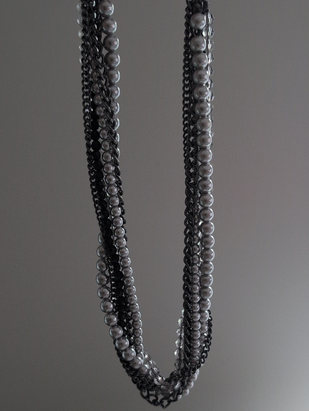 Layered Gray Pearl and Chain Necklace for Women